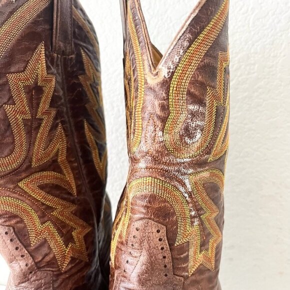 Rod Patrick Mens Cowboy Boots 13AA Perro Loco Brown Leather Western Square Toe - Picture 6 of 13